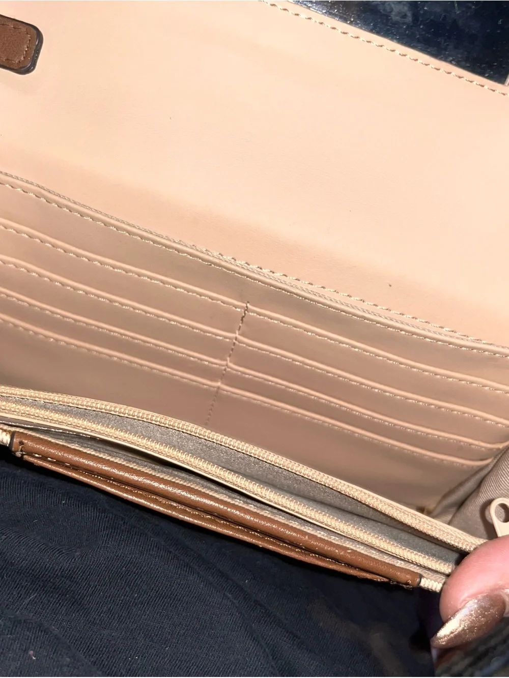 Nine West Beige and Brown Crossbody Bag with Chain Accent